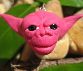 Pink Yoda - Polymer clay pendant charm, ornament, cell phone charm