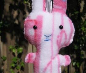 Stuffed pink and white fleece bunny softie, plushie hanging decoration, pocket pal