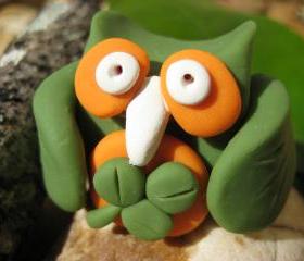 Lucky the Owl - St. Patrick's Day themed polymer clay figurine